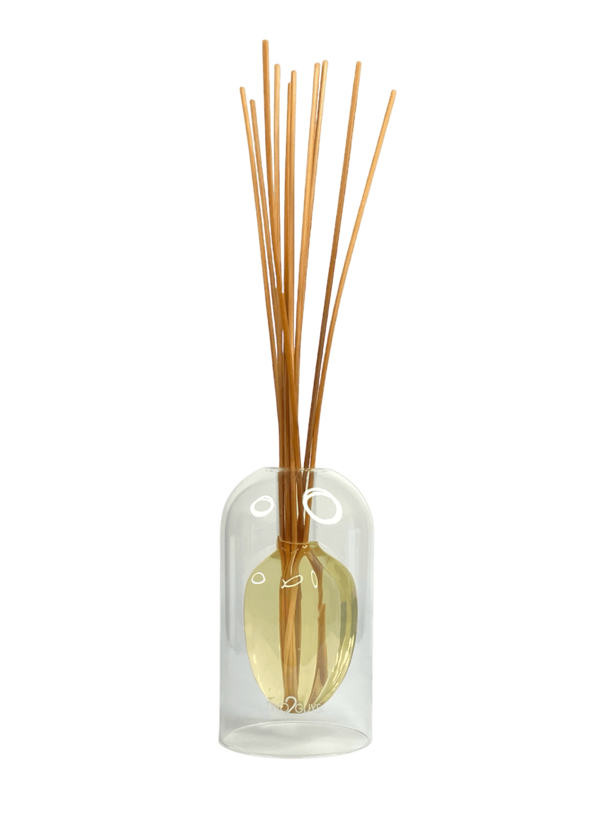 Clear glass diffuser bottle with wooden sticks on a black background